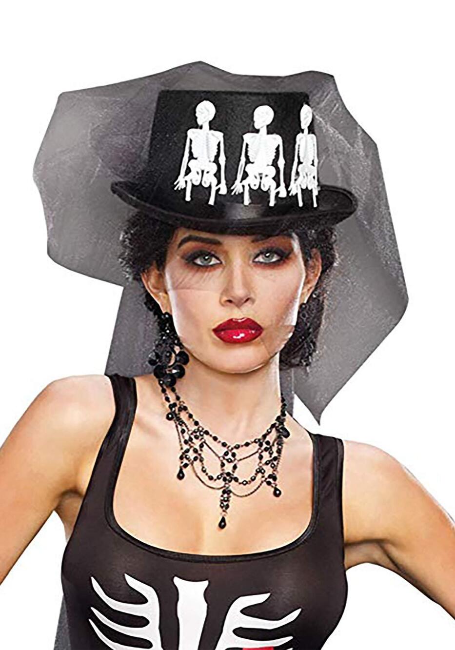 7767 Costumes Ms. Bones Hat, Black, One Size